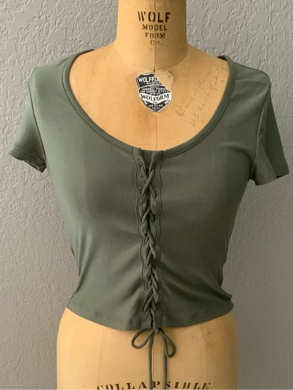 No Boundaries Olive Green  Lace-Front Top size medium